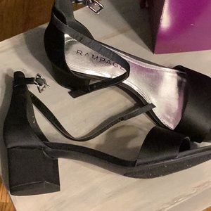 Never worn! Black satin sandals